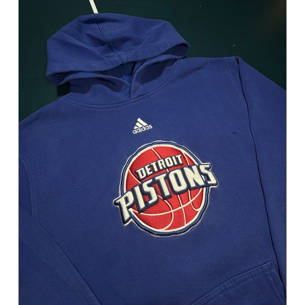 Vintage Y2K Detroit‎ Pistons Adidas Hoodie Pullover Sweatshirt Men's Small Blue